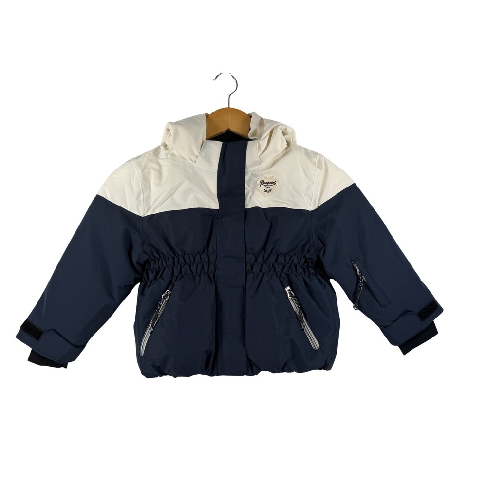 NWT Bonpoint Jeyna Hooded Down Puffer Jacket Size 4A Navy Off White Color Block